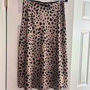 Leopard Print Silk Midi Skirt